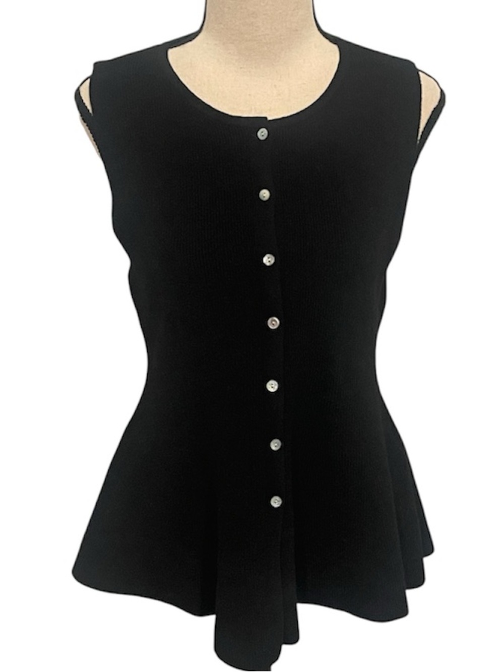 Zara | Black Rib Peplum Button Up Sweater Top Sz M